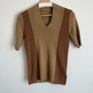 100% Merino Wool V Neck Half Sleeve Polo Sweater Top